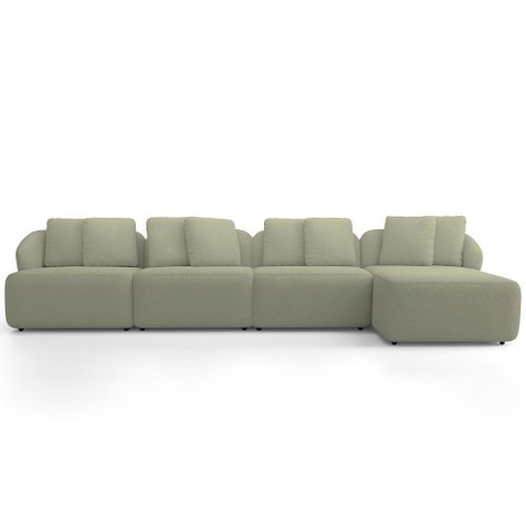 Sofá 5 Lugares com Chaise Direito Sala Living 394cm Arlo F04 Bouclê Oliva Tc-10052 - Lyam Decor