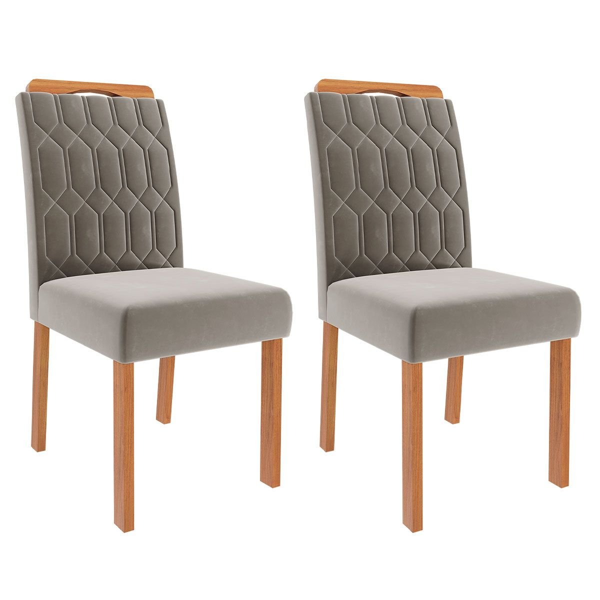 Conjunto Sala de Jantar Retangular 4 Lugares Mesa Tampo de Vidro 130 Cm Agata Cadeiras Estofadas - 4