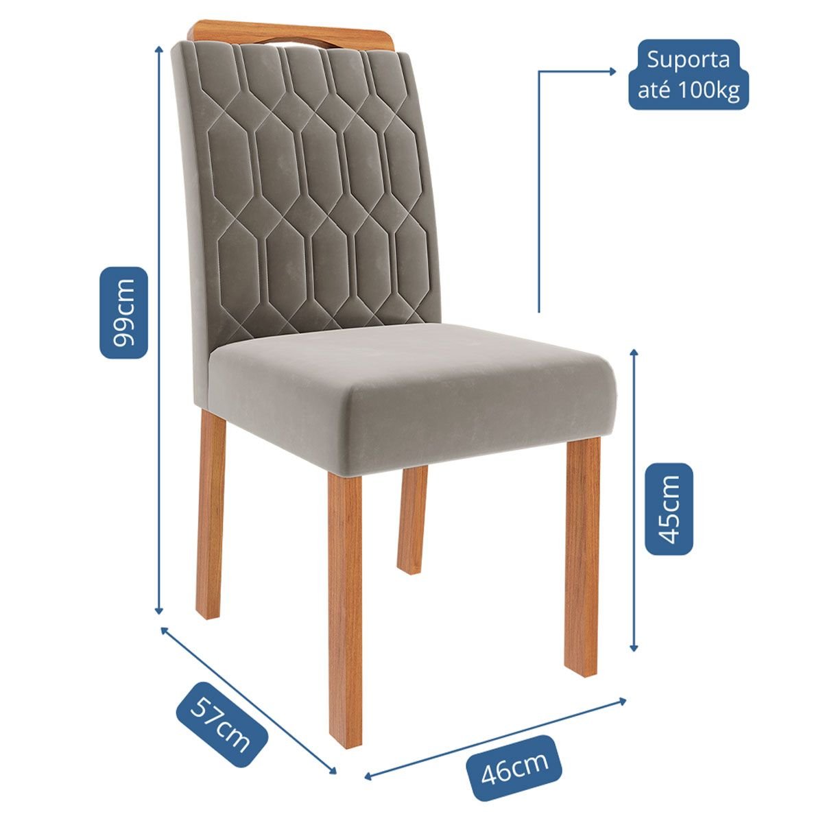 Conjunto Sala de Jantar Retangular 4 Lugares Mesa Tampo de Vidro 130 Cm Agata Cadeiras Estofadas - 5