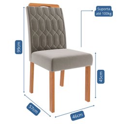 Conjunto Sala de Jantar Retangular 4 Lugares Mesa Tampo de Vidro 130 Cm Agata Cadeiras Estofadas - 5
