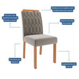 Conjunto Sala de Jantar Retangular 4 Lugares Mesa Tampo de Vidro 130 Cm Agata Cadeiras Estofadas - 6