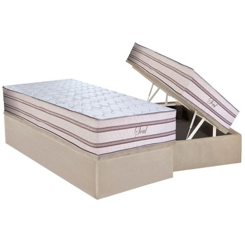 Cama Box Baú Solteiro: Colchão Molas Masterpocket Ensacadas Paropas Soul + Base Crc Suede Clean (