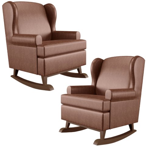 Kit 2 Poltronas De Amamentação Com Balanço Malu Base De Madeira P02 Couríssimo Marrom - Lyam