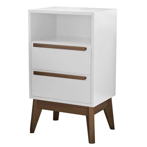 Mesa de Cabeceira Lotus Estrutura Branca 2 Gavetas Base Pinhão 70cm - 62742