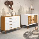 Ver imagem 2 de Jogo de Quarto Infantil Isis Cômoda 1 Porta e Berço Branco/Savana - Reller Móveis