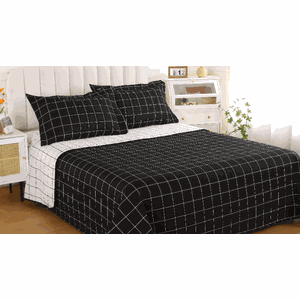 Kit Colcha Grid Queen 3 Peças Preto/branco Sultan Sonhare