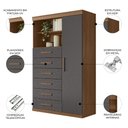Ver imagem 3 de Cômoda Multiuso 6 Gavetas 1 Porta 96cm Guaíra Jatobá/Grafite S01 - Mpozenato
