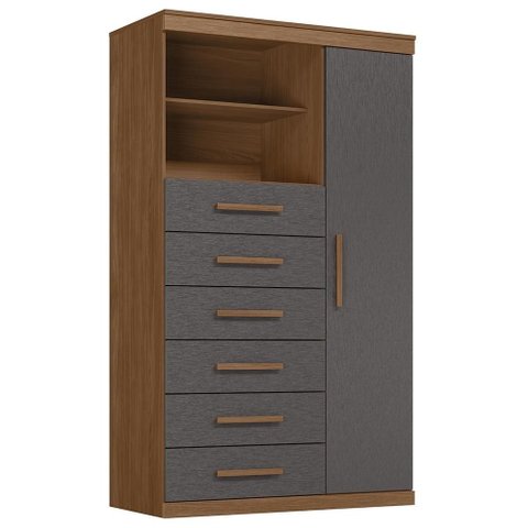 Cômoda Multiuso 6 Gavetas 1 Porta 96cm Guaíra Jatobá/Grafite S01 - Mpozenato