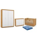 Ver imagem 1 de Dormitório Tutto New 4 Portas, Cômoda 1 Porta, Berço Freijó/branco Soft com Colchão - Matic Móveis