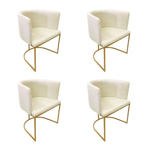 Kit 4 Cadeiras Poltrona Decorativa Luxo Zoe Tecido Bouclé Base de Metal Dourado Fosco Poltronas do S