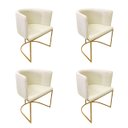 Ver imagem 1 de Kit 4 Cadeiras Poltrona Decorativa Luxo Zoe Tecido Bouclé Base de Metal Dourado Fosco Poltronas do S