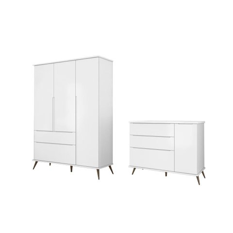 Jogo de Quarto com Guarda Roupa e Cômoda Mariana Branco - Fbaby