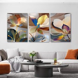 Kit com 3 Quadros Decorativos 70x50 Cm Floral Moderno, Tela Canvas, na Posição Vertical - 2