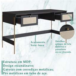 Escrivaninha 2 Gavetas Palhinha 28931 Linha Oslo Nero Artesano - 3