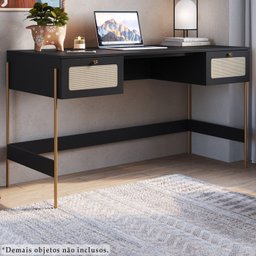 Escrivaninha 2 Gavetas Palhinha 28931 Linha Oslo Nero Artesano - 2