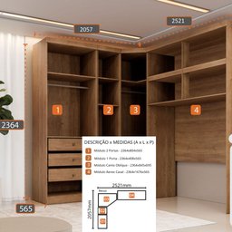 Guarda Roupa Modulado Casal Safira 010 em Mdf com 8 Portas e 3 Gavetas - 4