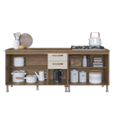 Ver imagem 5 de Kit 2 Balcões Modulados Gabinete Pia 120cm e Cooktop 80cm com Tampo Berlim Fidelitá Noce/off-white