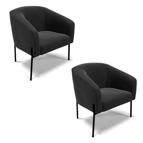 Cadeira Sala de Jantar Pé de Ferro Preto Kit 2 Stella Suede D03 - D’Rossi