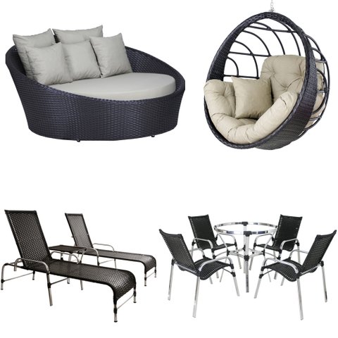 Kit 4 Cadeiras e Mesa, 2 Espreguiçadeiras, 1 Balanço Ninho e 1 Chaise em Alumínio