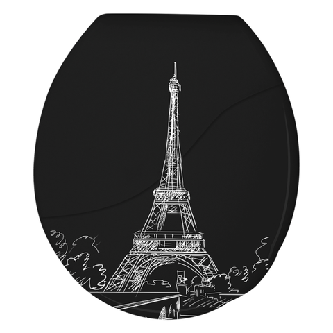 Assento Tampa Bellart para Vaso Sanitário Oval Almofadado Decorado Paris Preto Durín