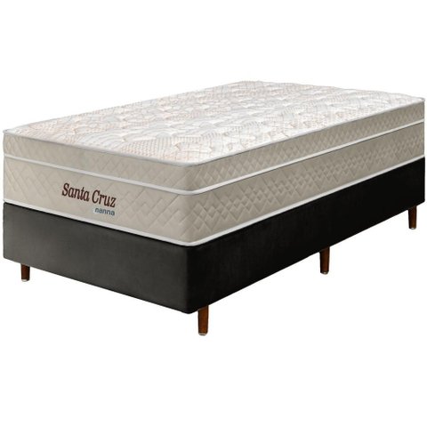 Cama Box Preta + Colchão Solteiro King Santa Cruz Bege Molas Ensacadas Euro Pillow 96x203x72cm