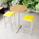 Ver imagem 1 de Conjunto Mesa Alta Bar Bistrô Redonda Pinus 2 Bancos Estofado Don Castro Decor