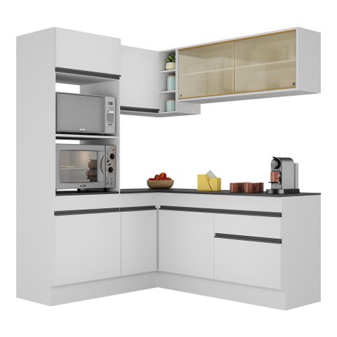 Armário de Cozinha Completa de Canto com Rodapé Veneza Multimóveis V2098 Branco/Preto