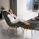 Ver imagem 2 de Poltrona Costela L02 com Puff Sala de Estar Linho Verde - Lyam Decor