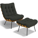 Ver imagem 1 de Poltrona Costela L02 com Puff Sala de Estar Linho Verde - Lyam Decor