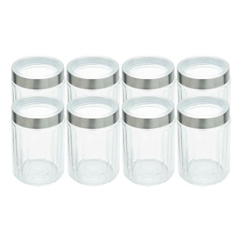 Kit 8 Porta Mantimentos Vidro com Tampa Aço Inox e Visor 1,2l Lyor