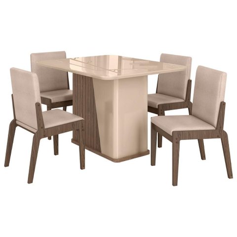 Kit Mesa de Jantar Harmonia com 4 Cadeiras Sinfonia em Linho Carvalho/fendi/creme