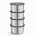 Ver imagem 1 de Kit 4 Potes Herméticos Redondo Inox 450ml Vasilha Aço Inoxidável Tampa Vedação