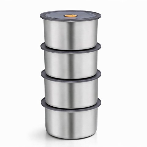 Kit 4 Potes Herméticos Redondo Inox 450ml Vasilha Aço Inoxidável Tampa Vedação