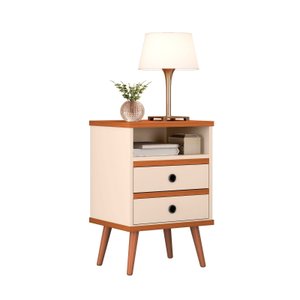 Mesa de Cabeceira Retrô 2 Gavetas -alan Cm - Off White/nature