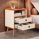 Ver imagem 5 de Mesa de Cabeceira Retrô 2 Gavetas -alan Cm - Off White/nature