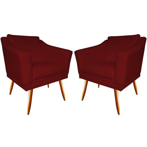 Kit 2 Poltronas Decorativa Agatha Suede Marsala Pés Madeira Mz Decor