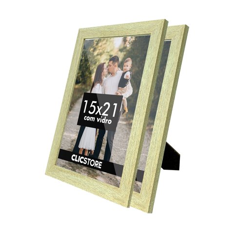 Kit 2 Porta Retrato 15x21 A5 com Vidro Fotos Moldura Aparador Decoração Quadro:carvalho