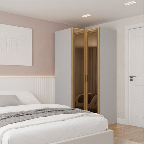 Guarda Roupa de Canto Reto Modular 95cm Porta Reflecta e Cabideiros Jade CabeCasa MadeiraOriginals Cinza/Urbano