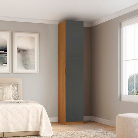 Guarda-roupa Modulado 1 Porta com Prateleiras 3 Gavetas com Cabideiro 45cm 100% MDF Clean Altezza