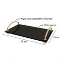 Ver imagem 2 de Bandeja Decorativa Bancada Vidro Preto Alças Dourada 25x15cm