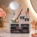 Ver imagem 6 de Organizador Acrilico Porta Maquiagem com Espelho 4 Gavetas 16 Divisorias para Batom Pincel Cosmetico