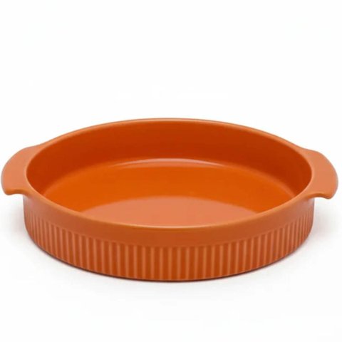 Forma Redonda Baixa Travessa Porcelana Laranja 21cm Germer Canelada Forno Torta Quiche