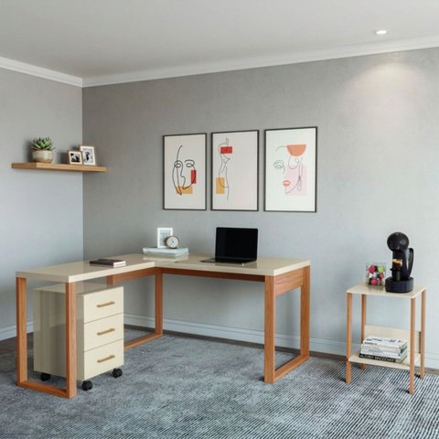 Kit Mesa Escritório Gaveteiro e Mesa Lateral 100% MDF Pradel