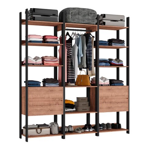 Closet 4 Gavetas 1 Cabideiro Estilo Industrial Chess F04 Preto/Solanum - Mpozenato