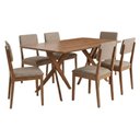 Ver imagem 1 de Mesa de Jantar Cacau com 6 Cadeiras Estofadas Sabia Linho Bege Ornar