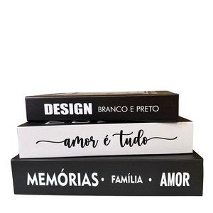 Decoração Sala 3 Livros Caixa Fake Preto/branco Moderno