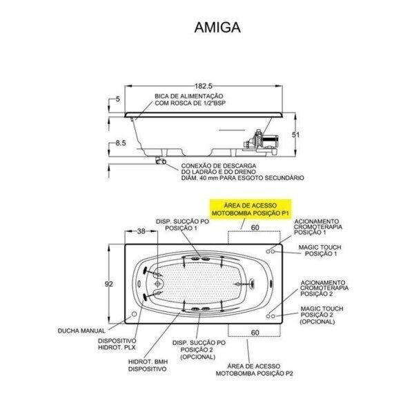 Banheira Hidromassagem Jacuzzi Amiga 1,83m x 92cm x 51cm - 07 Jatos P1 - Com aquecedor - 3