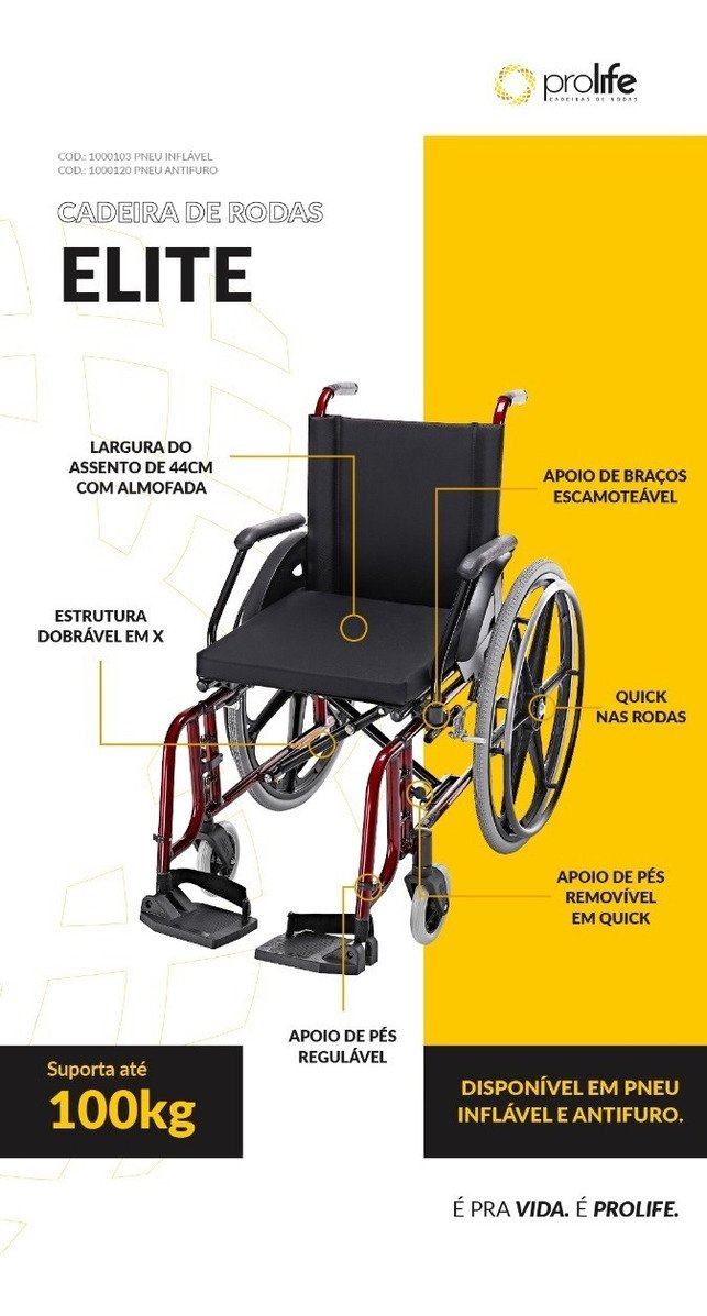 Cadeira de Rodas Elite Aço Carbono Pneu Inflável 44cm 100kg - 8