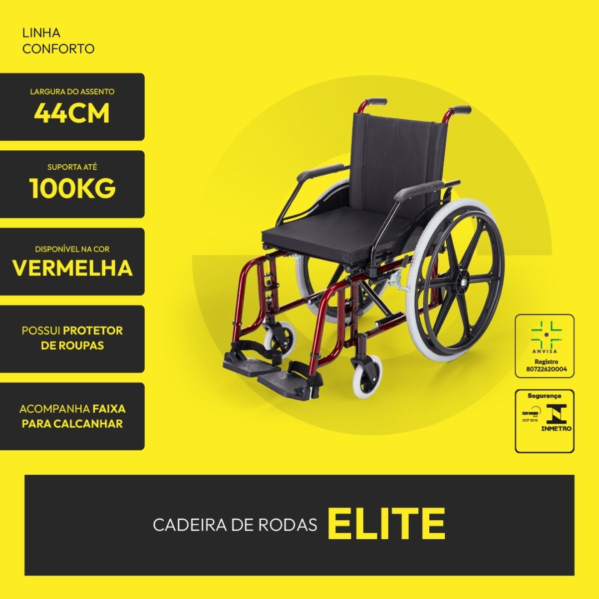 Cadeira de Rodas Elite Aço Carbono Pneu Inflável 44cm 100kg - 6