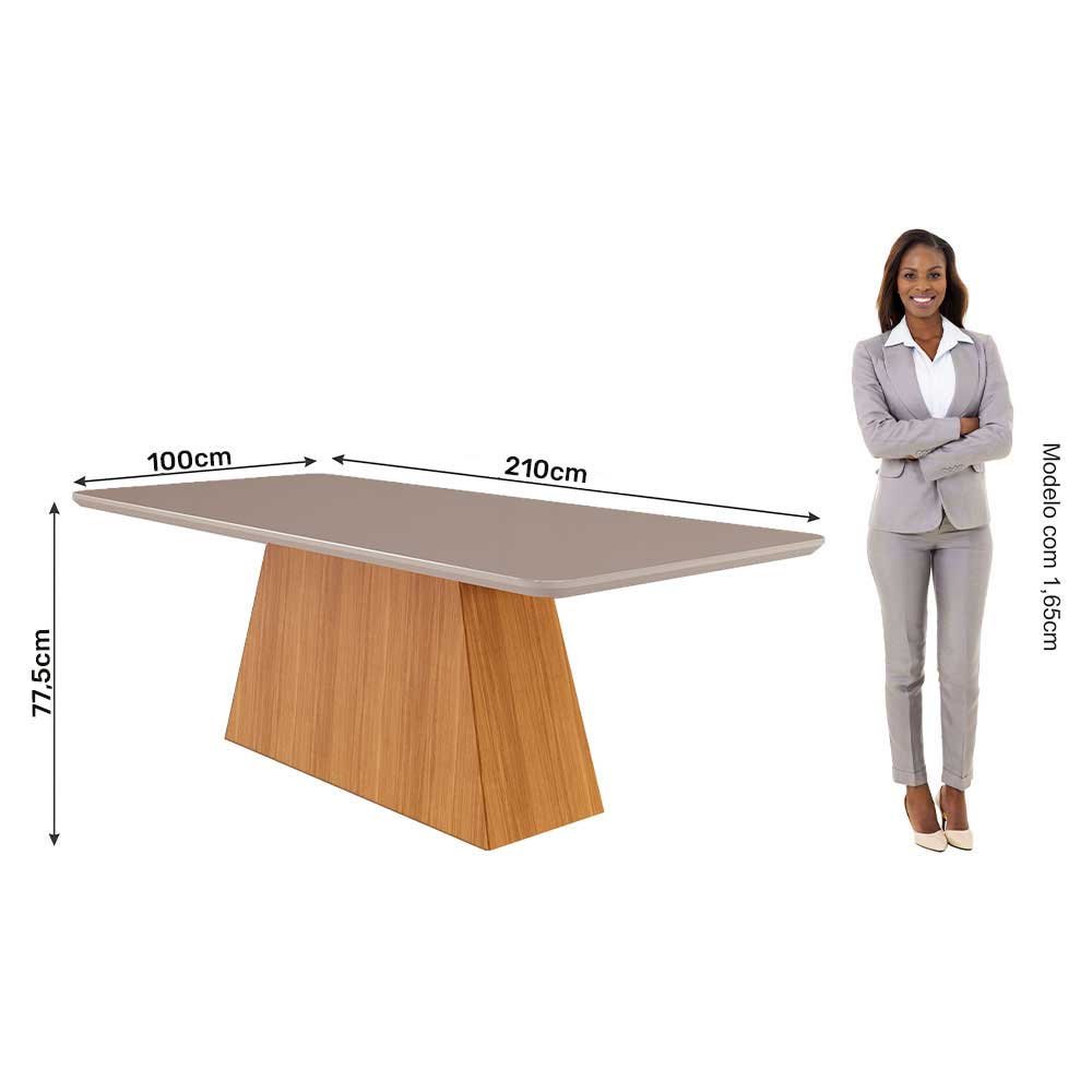 Mesa Sala De Jantar Em MDF Com Tampo De Vidro Retangular 210 cm Cozinha Marrom Madeira Off White - 4